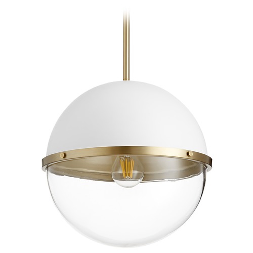Studio White & Aged Brass Pendant by Quorum Lighting