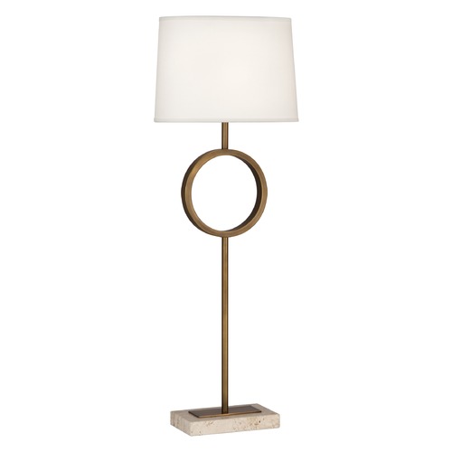Logan Aged Brass & Travertine Stone Base Table Lamp by Robert Abbey