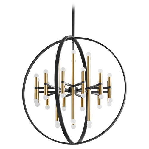 Nero 30-Inch LED Orb Chandelier in Black & Brass by Oxygen Lighting