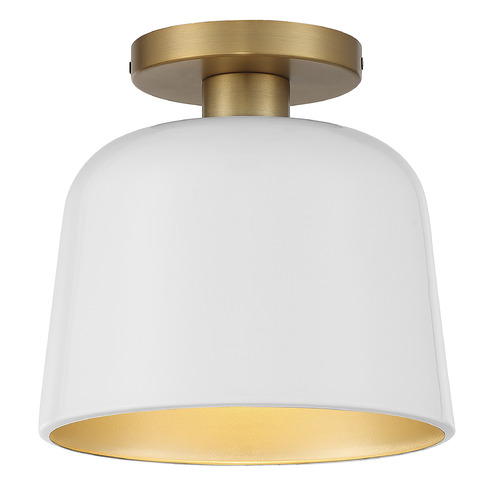9-Inch Wide Semi-Flush Mount in White & Natural Brass by Meridian