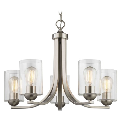 Satin Nickel Chandelier with Clear Cylinder Glass and 5-Lights