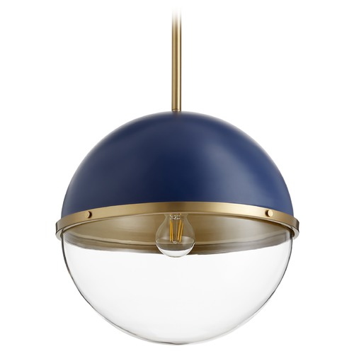 Quorum Lighting Blue & Aged Brass Pendant by Quorum Lighting 83-12-3280