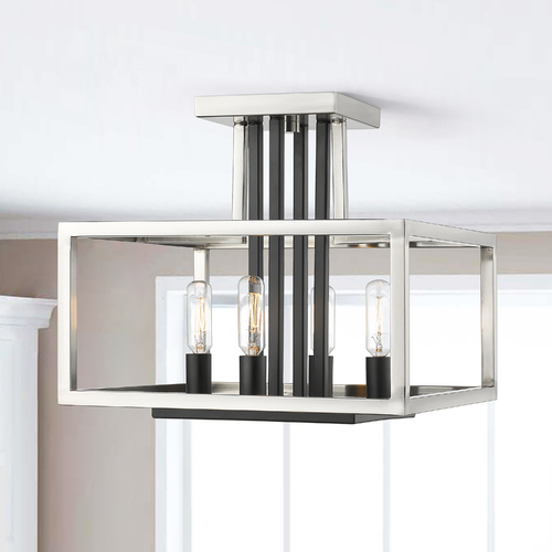 Quadra Brushed Nickel & Black Semi-Flush Mount by Z-Lite