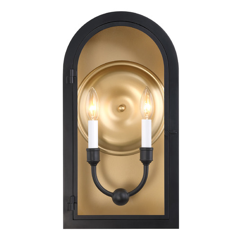 Savoy House Lighting Grotto Matte Black with Vintage Gold Outdoor Wall Light