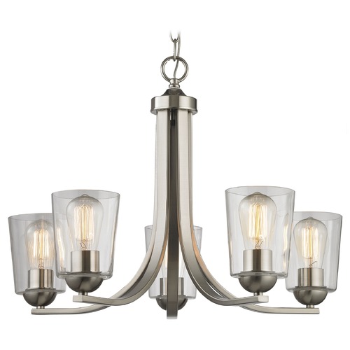 Satin Nickel Chandelier with Clear Cone Glass and 5-Lights