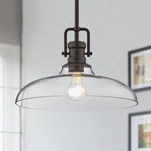 Design Classics Lighting Industrial Clear Glass Pendant Light Bronze Finish 14-Inch Wide 1763-220 G1784-CL