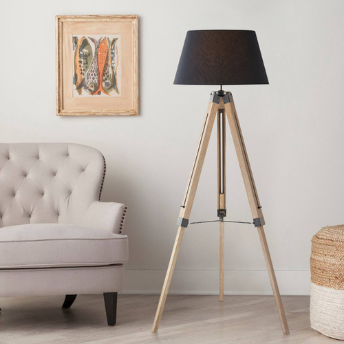 Design Classics Lighting Design Classics Olsen Tripod Floor Lamp with Wood Finish 1869-WD/BK