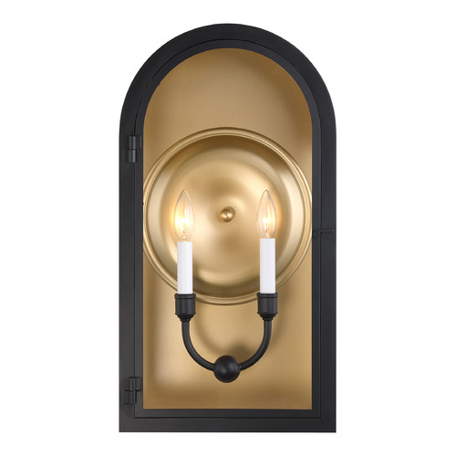 Savoy House Lighting Grotto Matte Black with Vintage Gold Outdoor Wall Light