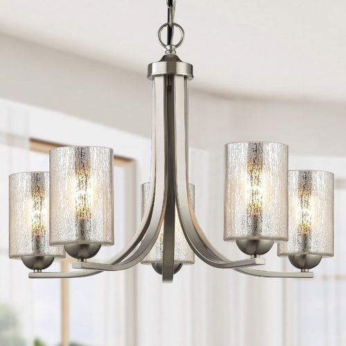 Design Classics Lighting Dalton 5-Light Chandelier in Satin Nickel with Mercury Cylinder Glass 584-09 GL1039C