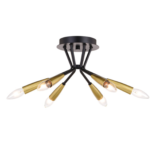 Vaxcel Lighting Ellis Matte Black & Satin Brass Semi-Flushmount Light