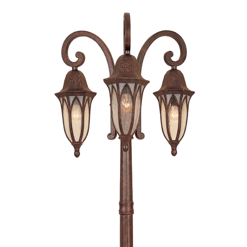 Three Light Copper Post Light with Clear Glass - Post Included
