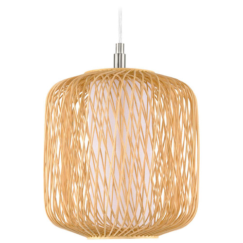 Progress Lighting Cordova Natural Rattan Mini-Pendant Light with Cylindrical Shade