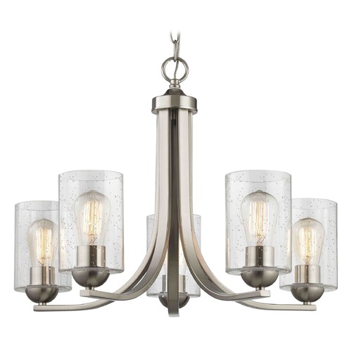 Dalton 5-Light Chandelier in Satin Nickel with Seeded Cylinder Glass