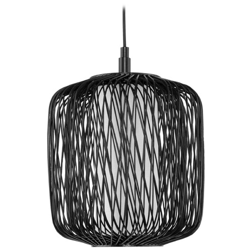 Progress Lighting Cordova Black Rattan Mini-Pendant Light with Cylindrical Shade