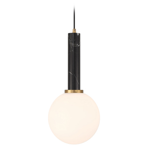 Savoy House Lighting Callaway Black Marble with Warm Brass Mini-Pendant Light with Globe Shade