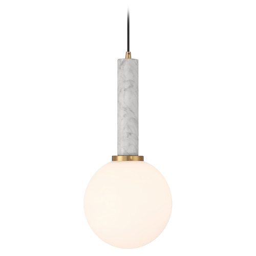 Savoy House Lighting Callaway White Marble with Warm Brass Mini-Pendant Light with Globe Shade