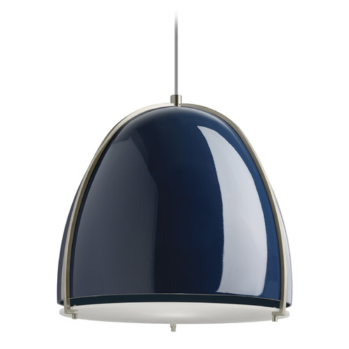 Visual Comfort Modern Collection Paravo LED Pendant in Satin Nickel & Blue by Visual Comfort Modern 700TDPRVPUS-LED927