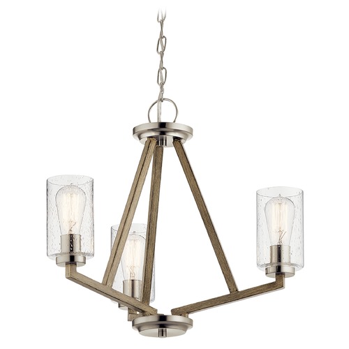 Kichler Lighting Deryn 3-Light Distressed Antique Gray Chandelier with Clear Seeded Glass Shade 43037DAG
