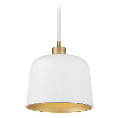 Meridian 9-Inch Mini Pendant in White & Natural Brass by Meridian M70118WHNB