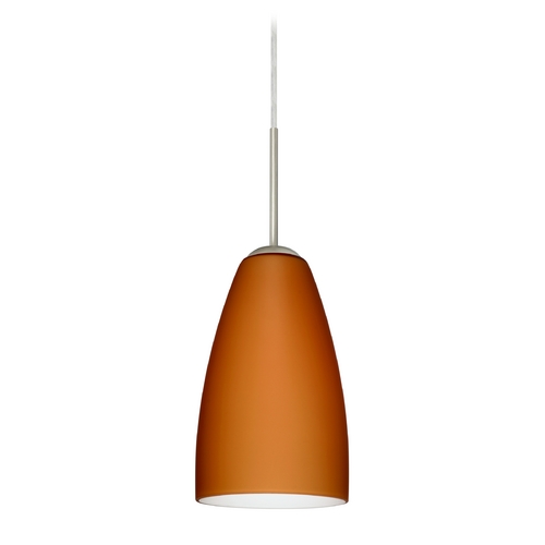 Modern Pendant Light Amber Glass Satin Nickel by Besa Lighting