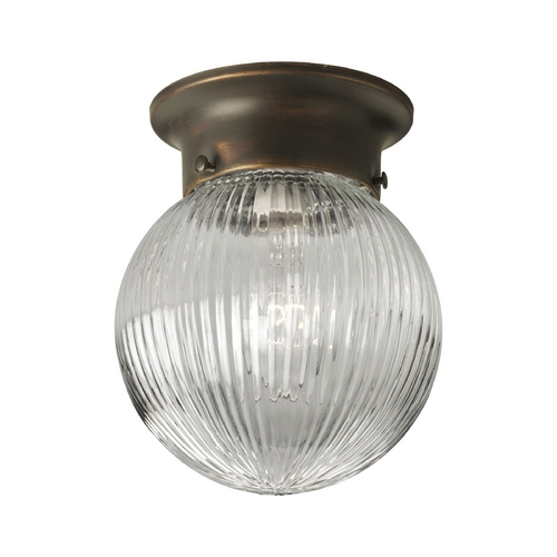 Ribbed Globe Flush Mount in Antique Bronze by Progress Lighting