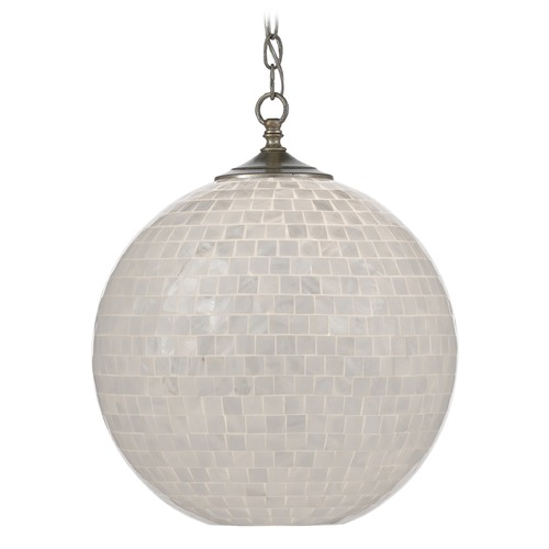 Currey and Company Lighting Currey and Company Finhorn Antique Silver Leaf Pendant Light with Globe Shade 9000-0435