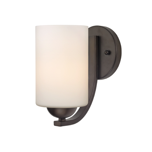 Contemporary Wall Sconce with White Cylinder Glass in Bronze Finish