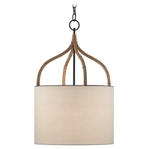 Currey and Company Lighting Currey and Company Dunning Blacksmith / Natural Pendant Light with Drum Shade 9000-0445