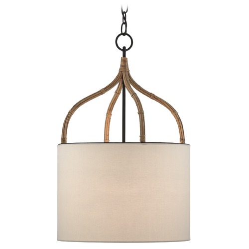 Currey and Company Dunning Blacksmith / Natural Pendant Light with Drum Shade