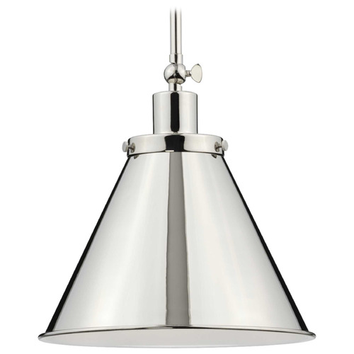 Progress Lighting Hinton Polished Nickel Pendant Light with Conical Shade