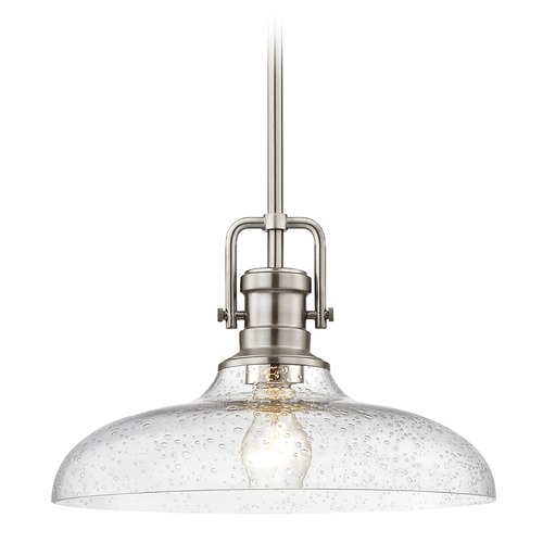 Seeded Glass Pendant Light Satin Nickel Finish  14-Inch Wide