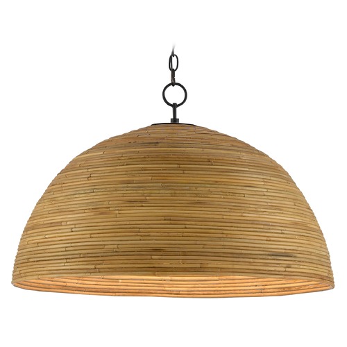 Currey and Company Lighting Plantsman Pendant in Satin Black/Natural Finish by Currey & Company 9000-0478