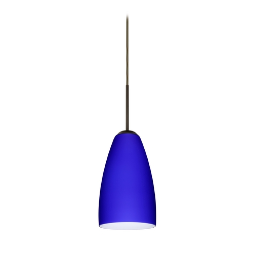 Besa Lighting Modern Pendant Light Blue Glass Bronze by Besa Lighting 1JT-1511CM-BR