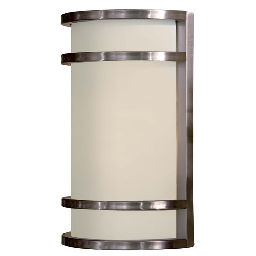 Modern Outdoor Wall Light with White Glass in Stainless Steel by Minka Lavery