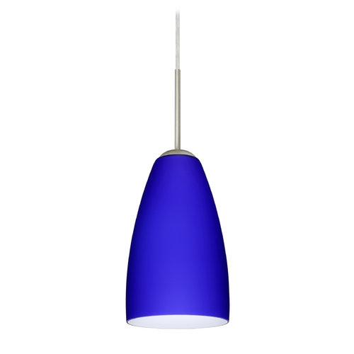 Besa Lighting Modern Pendant Light Blue Glass Satin Nickel by Besa Lighting 1JT-1511CM-SN