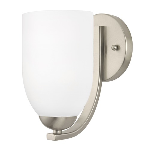 Modern Wall Sconce with White Glass in Satin Nickel Finish