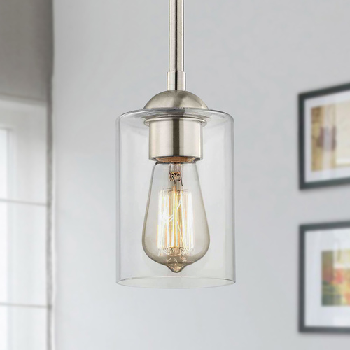 Satin Nickel Mini-Pendant Light with Cylindrical Shade