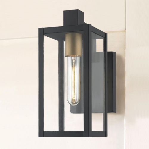 Design Classics Lighting Modern Outdoor Wall Light Black 11.75 Inches Tall 1837-GDBK