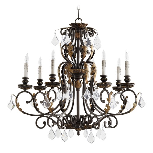 Quorum Lighting Rio Salado Toasted Sienna with Mystic Silver Crystal Chandelier by Quorum Lighting 6157-8-44