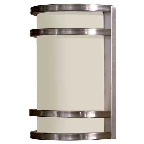 Modern Outdoor Wall Light with White Glass in Stainless Steel by Minka Lavery
