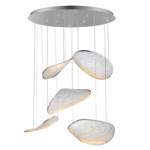 ET2 Lighting Et2 Moonscapes Polished Chrome LED Multi-Light Pendant with Curved Panel Shade E24975-PC