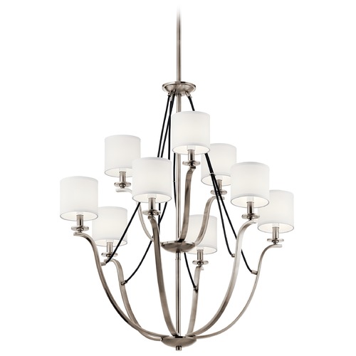 Kichler Lighting Thisbe 9-Light Classic Pewter Chandelier with White Linen Fabric Shade 43534CLP