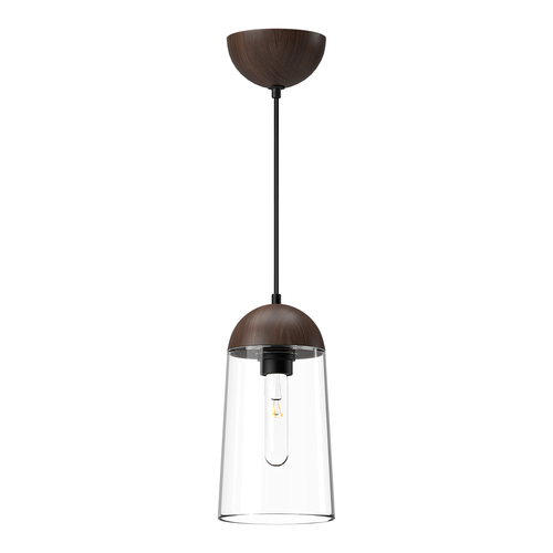 Alora Lighting Emil Matte Black & Walnut Mini-Pendant Light with Cylindrical Shade