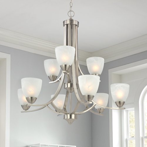 Design Classics Lighting Fremont 2-Tier Chandelier in Satin Nickel with Alabaster Glass 223-09