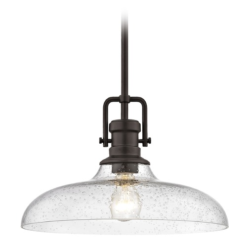 Seeded Glass Pendant Light Bronze Finish 14-Inch Wide