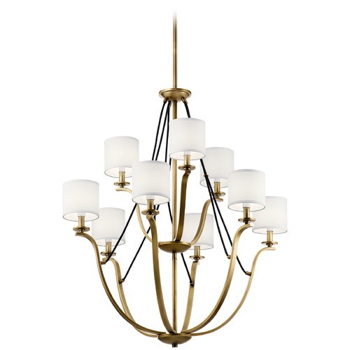 Kichler Lighting Thisbe 9-Light Natural Brass Chandelier with White Linen Fabric Shade 43534NBR