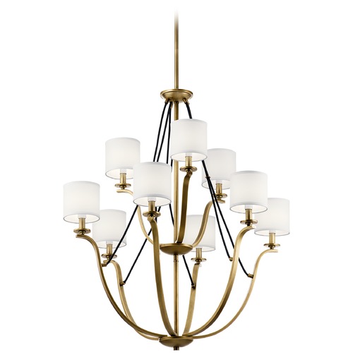 Kichler Lighting Thisbe 9-Light Natural Brass Chandelier with White Linen Fabric Shade 43534NBR