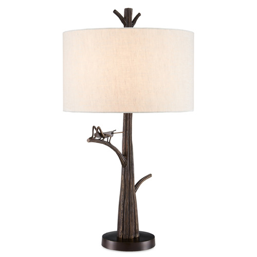 Currey and Company Lighting Currey and Company Grasshopper Bronze Table Lamp with Drum Shade 6000-0774