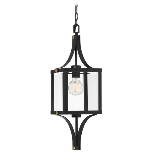 Savoy House Lighting Raeburn Matte Black and Weathered Brushed Brass Outdoor Hanging Light