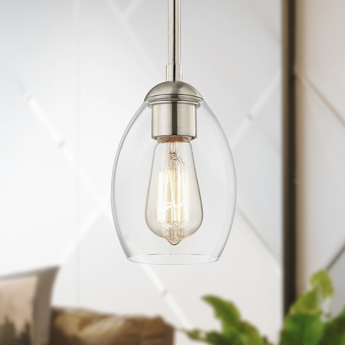 Satin Nickel Mini-Pendant Light with Oblong Shade